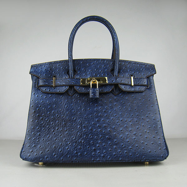 Replica Hermes Birkin 30CM Ostrich Veins Handbag Dark Blue 6088 On Sale - Click Image to Close